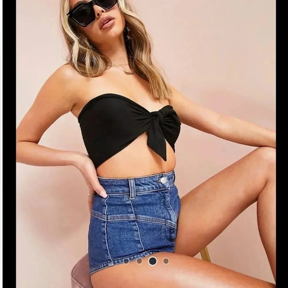 FRONT TIE BANDEAU TOP IN BLACK VERSATILE TOP 6.5”x28.5” - Picture 1 of 10